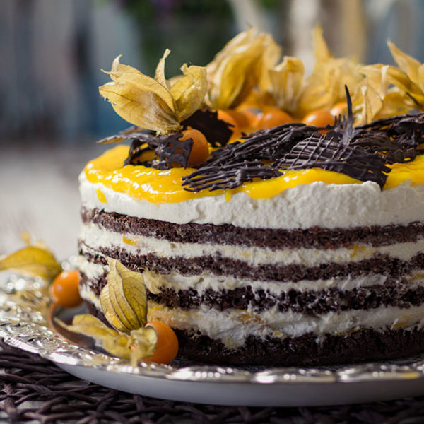 Fruchtige leckere Mangotorte mit leckerem Schokoboden - Rezept